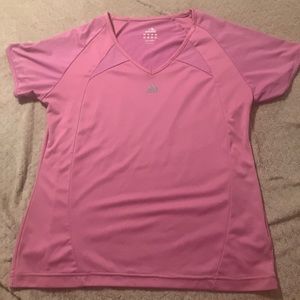 Adidas Climalite 3 Stripes Pink V-Neck T-Shirt Tee Size S